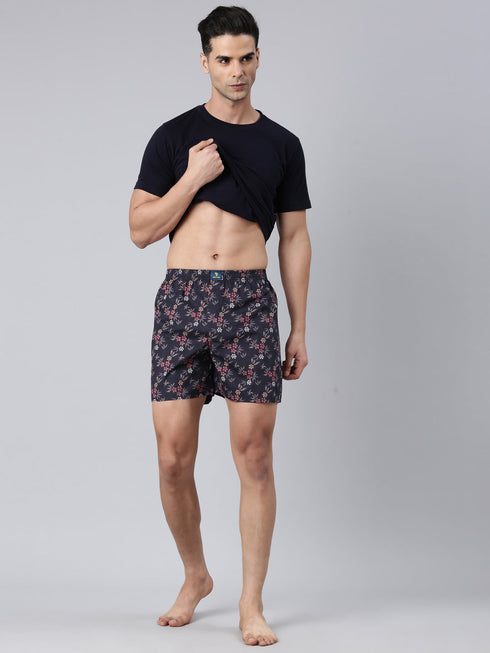 Navy Blue Printed Pure Cotton Boxer